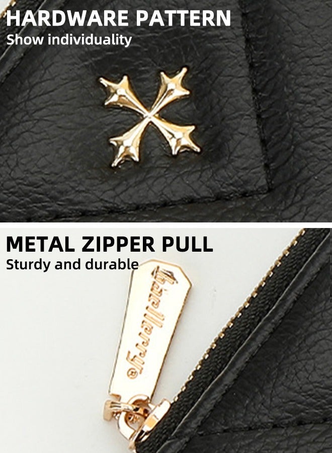 baellerry Women'S Quilted Card Holder - RFID Mini Wallet - Women'S Wallet - Short Wallet - 4 Card Slots + Zipper Main Pocket + 2 Side Zipper Pockets (For Cards, Cash And Coins) (Black) - Image 4